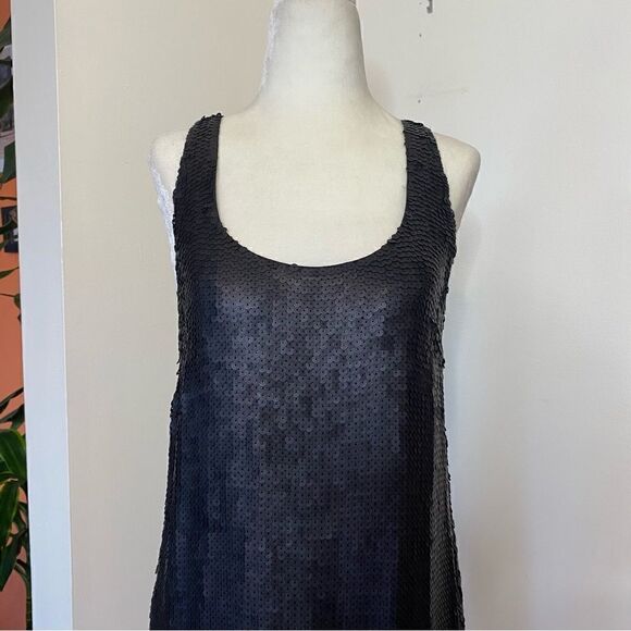 Theory Black Matte Mini Sequined Dress Size 0 - Picture 4 of 11